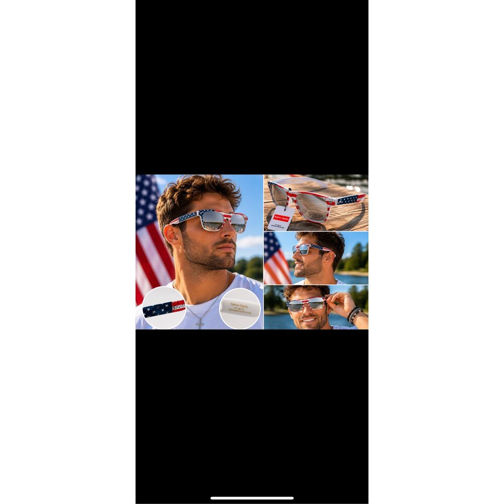 Retro Optix Patriotic American Flag Sunglasses UV400 Protection